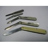 Three Silver Bladed Fruit Knives, each with mother of pearl scales including Sheffield 1910,
