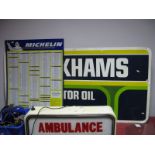 A Michelin Tin Tyre Pressure Sign, 87 x 63cms; a Duckhams Motor Oil tin sign, 150 x 75cms. (2)