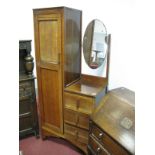 XX Century Oak Wardrobe/Dressing Chest, with a single panelled door, oval mirror, over