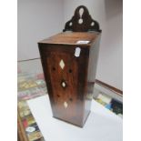 Early XIX Century Oak Candle Box, with a hinged lid, front with mahogany crossband and lozenge
