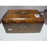 Mid XIX Century Walnut Parquetry Ladies Sewing Box, with mother of pearl inserts, fitted interior.