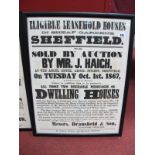 An Original Victorian Property Auction Poster, dated 1867-refers to houses being sold in Sheaf