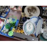 A Welsh 'Gaudy' Tulip Pattern Teacup and Saucer, Victorian green glass and enamel vases, jugs etc,