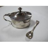 A Hallmarked Silver Lidded Mustard, C&BC, London 1921, of plain oval form with reeded edge, complete