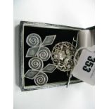 A Scottish Hallmarked Silver Brooch, of two tone geometric design; together with another similar,