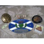 An Original 'Ribble Motor Services Driver' Cap Badge, Albion Wagon plate amongst associated items.