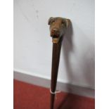 Early XX Century Mahogany Swagger Stick, having carved dog head handle.