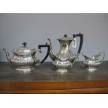 Plated Four Piece Tea Service, with gadrooned lower bodies.