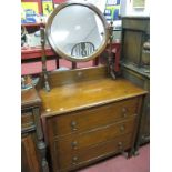 1920's Oak Dressing Table, with a central mirror, turned supports, three long drawers on square