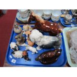 Treacle Glaze Cow Creamer, USSR lion and leopard cubs, Poole mouse and bird etc:- One Tray