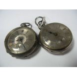 Two Hallmarked Silver Cased Openface Pocketwatches, each with Roman numerals and seconds
