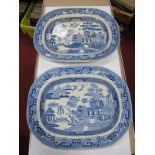 Two XIX Century Blue and White Willow Pattern Meat Plates.