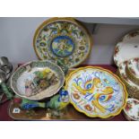 Continental Charger, featuring winged cherub, charger marked M. Sambuco, Armorial two handled dish