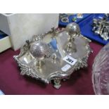 Dixon's Plated Dish Stand, with twin inkwells as golf balls, the base with wavy and scroll border to