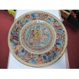 XIX Century Continental Slipware Pottery Charger, featuring figural scene all within a floral border
