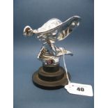 A Rolls Royce 'Spirit of Ecstasy' Chrome Car Mascot, mounted on a metal turned base.