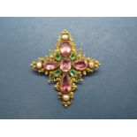 A Decorative Regency Cannetille Brooch, c. early XIX Century, of cross design, collet set (domed