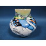 A Moorcroft Pottery Vase, decorated with the 'Trial' Oars Up (Swans) design by Kerry Goodwin,