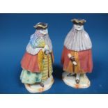 A Pair of Late XIX Century Continental Pottery Figures, modelled as Venetian masked carnival