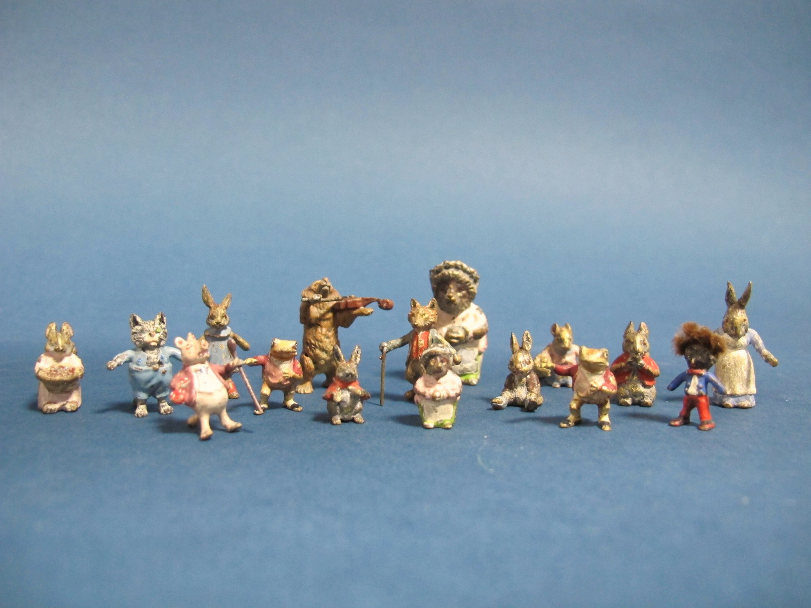 A Quantity of Miniature Bronze Cold Painted Figures, based on nursery rhyme and children's book
