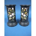 A Pair of Mid XIX Century Black Ashford Marble Vases, of cylindrical form, inset with multi-coloured