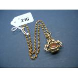 A Modern 9ct Gold Swivel Fob Pendant, hardstone inset, on 9ct gold fancy link chain.