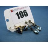 A Pair of Sapphire Earrings, claw set; together with another pair of earrings, on knife edge bar. (