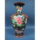 A Mid to Late XIX Century Staffordshire Pottery Vase, of baluster form, with scrolling rams head