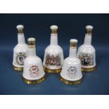 Whisky - Five Bell's Scotch Whisky Royal Commemorative Wade Porcelain "Bell" Decanters, to