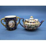 A Royal Crown Derby Miniature Teapot and Cover, of oval form, decorated with the Imari pattern, date