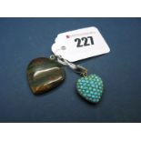 A XIX Century Turquoise Set Heart Shape Pendant, with glazed locket verso; Together with A