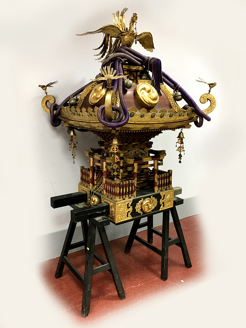 A Mid XX Century Japanese Lacquer and Brass Mounted Mikoshi (Portable Shinto Shrine), with