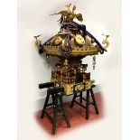 A Mid XX Century Japanese Lacquer and Brass Mounted Mikoshi (Portable Shinto Shrine), with