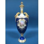 An Early XX Century Coalport Porcelain Two Handled Vase and Cover, of ovoid form, with slender