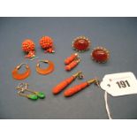 XIX Century and Later Earrings, including carved coral.