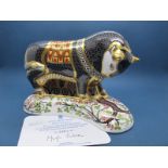 A Royal Crown Derby Paperweight, modelled as a Grecian Bull, number 240 of a limited edition of