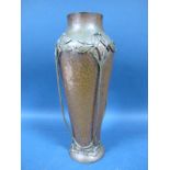 An Early XX Century W.M.F. Planished Copper Baluster Vase, decorated with applied plant tendrils