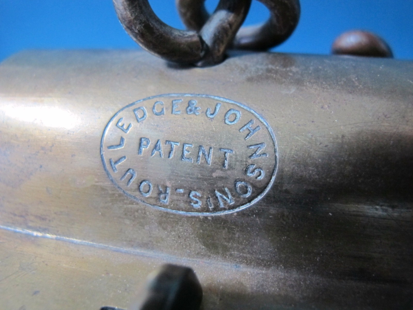 A Routledge and Johnson's Patent Brass Three Bar Miner's Lamp, further stamped J. Abbot & Co. Ltd, - Image 3 of 4