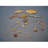 Assorted Brooches and Stickpins, including opal set, "Mizpah", "Mother" etc. (15)