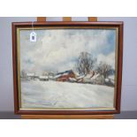 ATTRIBUTED TO GEORGE CUNNINGHAM (Sheffield Artist) (1924-1996) Farm Buildings in the Snow, oil on