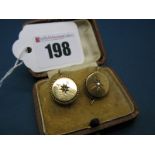 A Pair of XIX Century Earrings, each circular panel inset to the centre, on hook fitting, stamped "