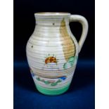 A Wilkinson's Ltd Clarice Cliff Pottery Lotus Jug, of ribbed ovoid form, painted in the 'Novali'