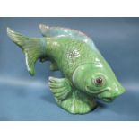 English Studio Pottery Fish, circa mid XX Century, a large study, in tones of green and blue, on