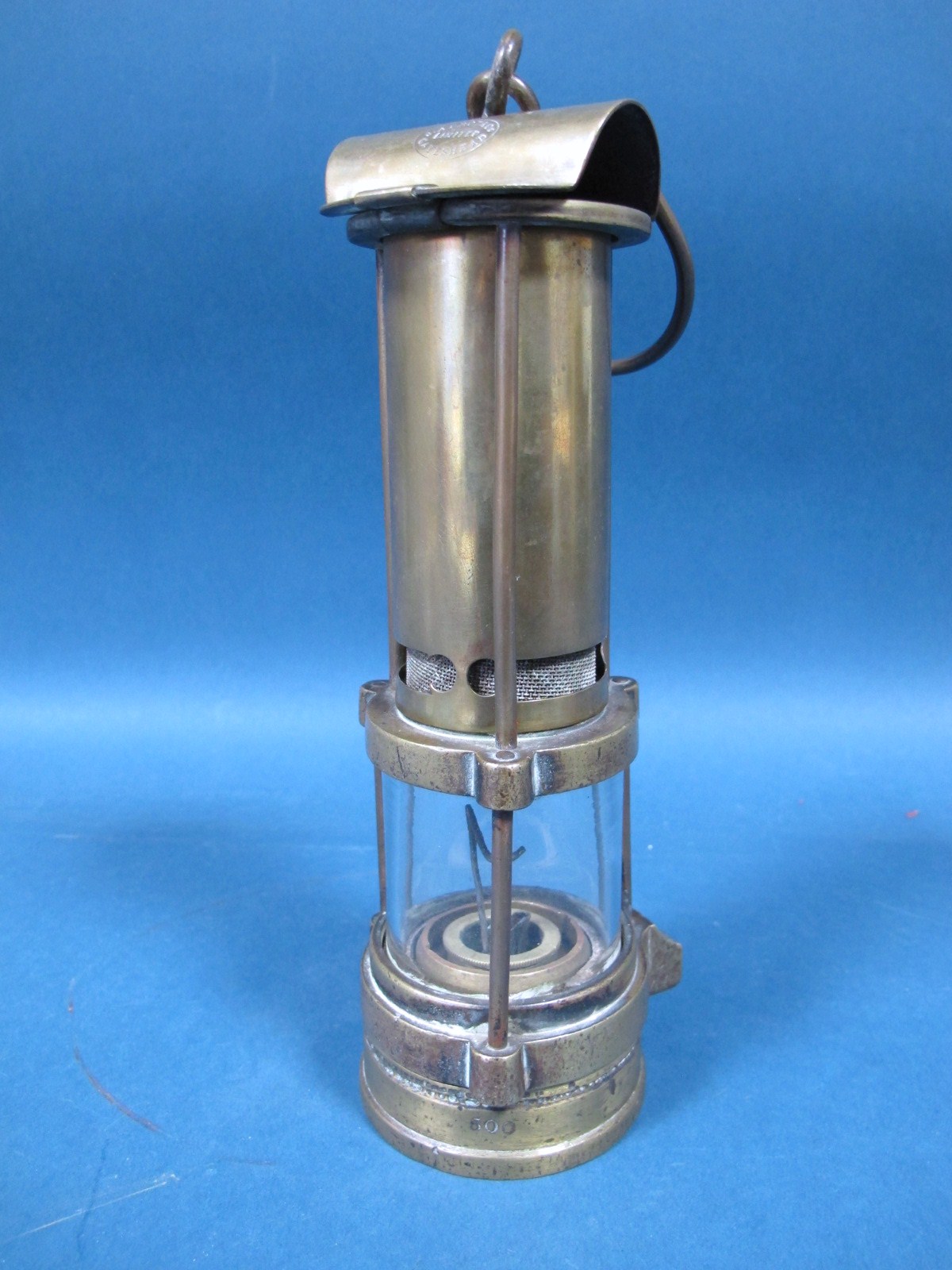 A Routledge and Johnson's Patent Brass Three Bar Miner's Lamp, further stamped J. Abbot & Co. Ltd,