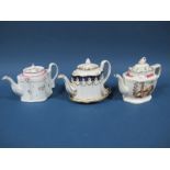 A New Hall Porcelain Teapot, Cover and Stand, of reeded silver shape, decorated in pattern number