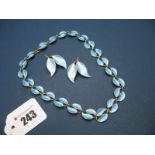David Andersen; A Pale Blue Enamel Necklace, of stylised leaf design, to snap clasp, stamped "D-