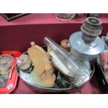 Silver Plated Oval Tray, oil lamp, cottage lamp, magnifier etc. (Untested, sold for parts only)