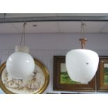 A Circa 1940's School/ Factory Lamp, with copper fittings and white peardrop shade, plus a white