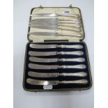 Set of Six Silver Handled Butter Knives, Sheffield (cased) and six similar dessert knives.