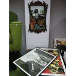 Mahogany Framed Pier Glass, Vince Ray and Sci-Fi City prints. (3)